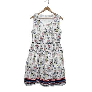 Yumi | White Outdoor Scenes Multi Color Sleeves Retro Dress Size 10